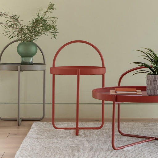 Carla Side Table, Coral Metal Frame, Round Top 