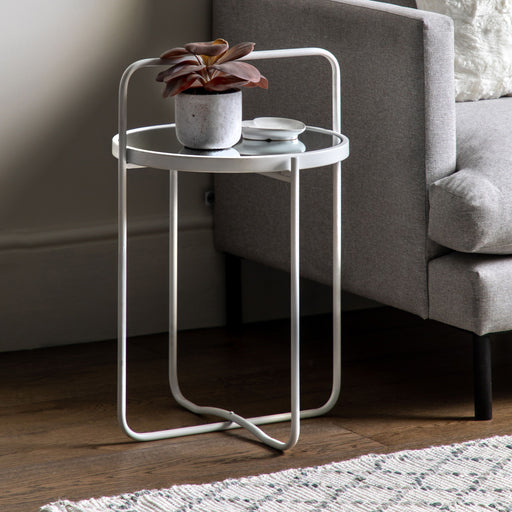 Noemi Decorative Side Table, White Metal Framed, Round Top