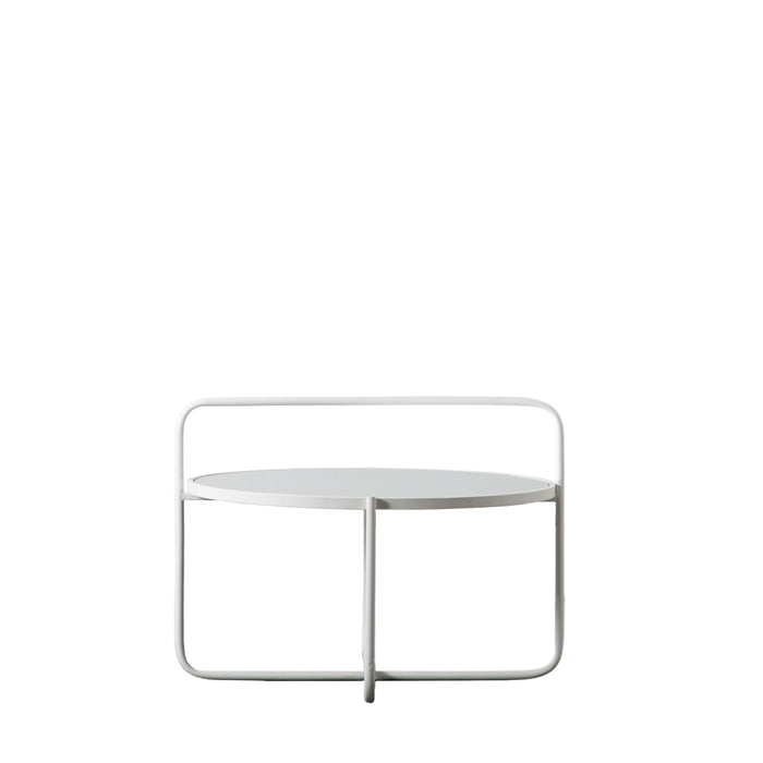 Noemi Coffee Table, White Metal, Round Glass Top