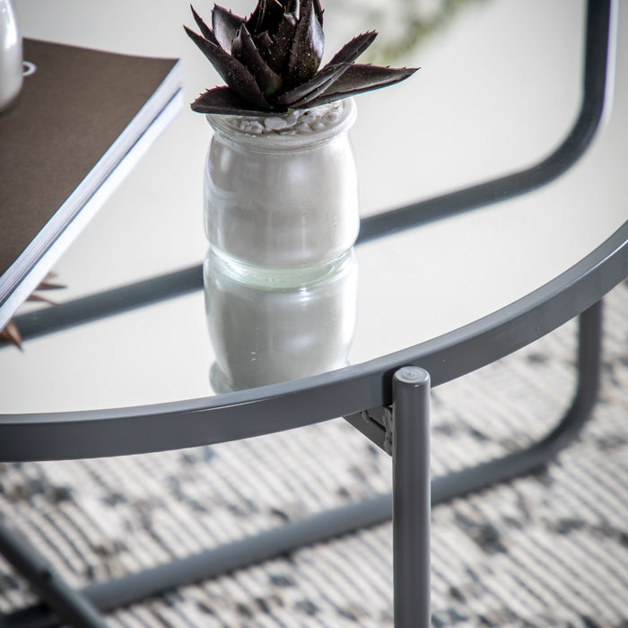 Noemi Coffee Table, Grey Metal, Round Glass Top