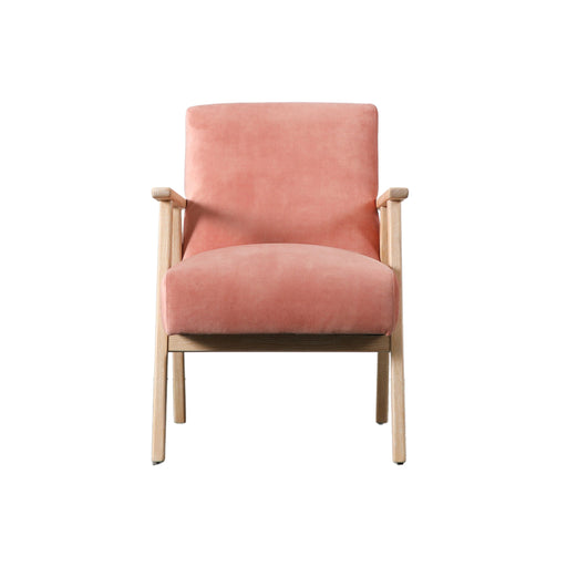 Charleston Armchair / Accent Chair, Blush Pink Velvet, Natural Wood Frame