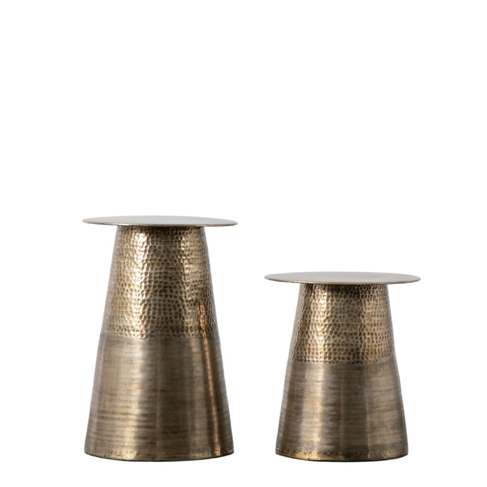 Aurora Side Tables, Hammered, Antique Metal Brass Finish, Round Top, Set of 2