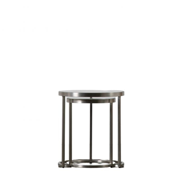 Carolina Nest Side Tables, Silver Metal Frame, Clear Glass Top