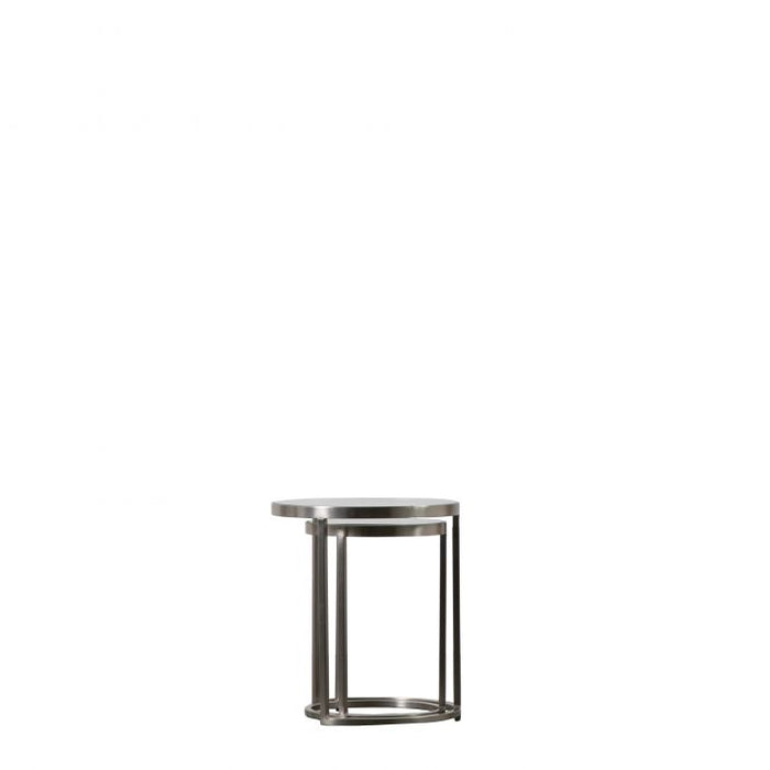 Carolina Nest Side Tables, Silver Metal Frame, Clear Glass Top