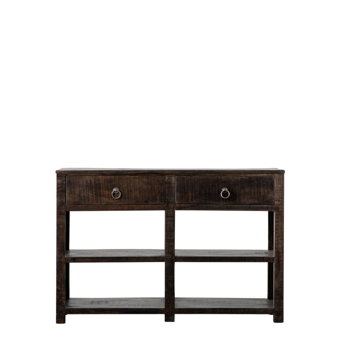 Erica Wooden Console Table, 2 Drawer, Dark Mango Wood, Open Shelf