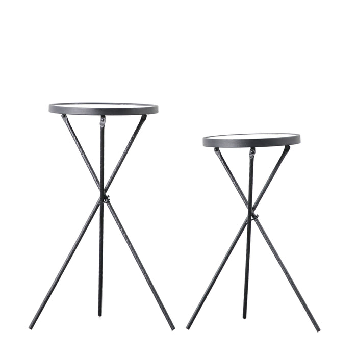 Bruna Folding Side Table, Black Metal Frame, Round Tempered Glass Top