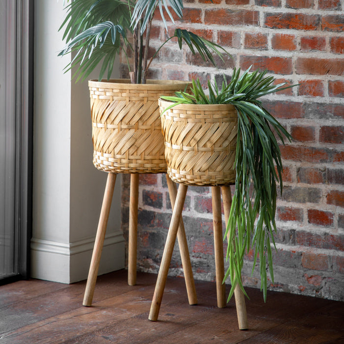 Maisie Decorative Bamboo/Plywood Plant Pot Large In Natural