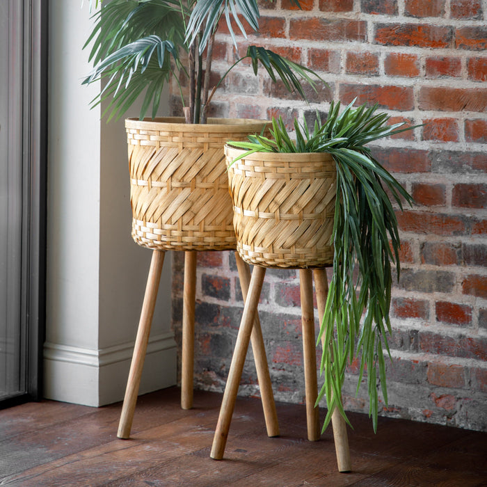 Maisie Decorative Bamboo/Plywood Plant Pot Small In Natural