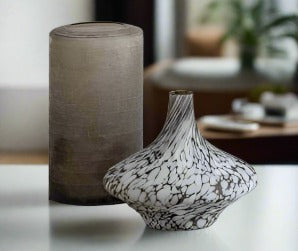 Aditya Glass Vase, Brown, Cream, Wide