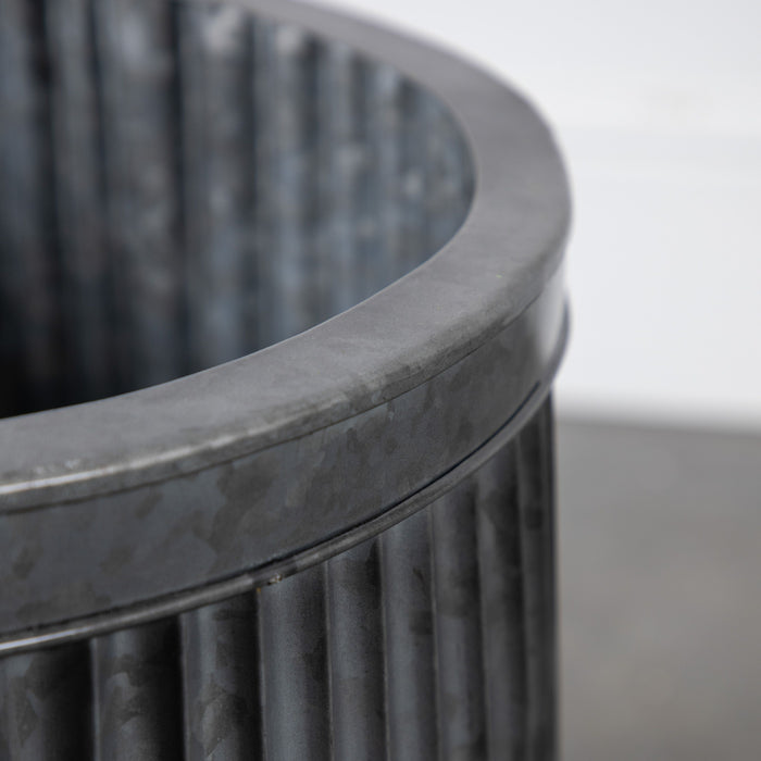 Elsie Decorative Round Metal Plant Pot In Grey