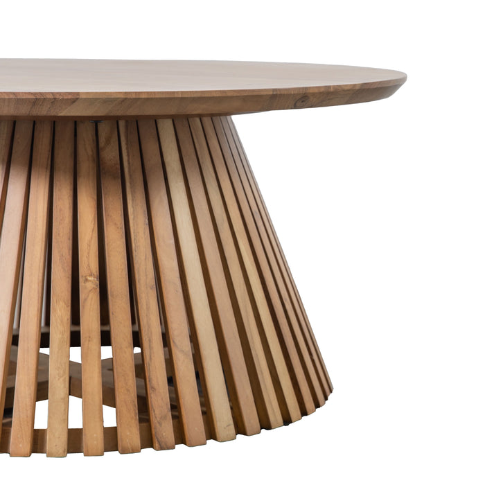 Matilde Coffee Table, Natural Slatted Wood, Round Top