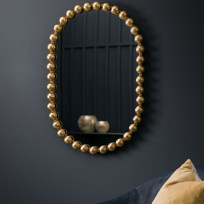Bianca Oval Wall Mirror, Metal Frame, Rounded Gold Beaded  90 x 60cm (Due Back In 04/07/24)