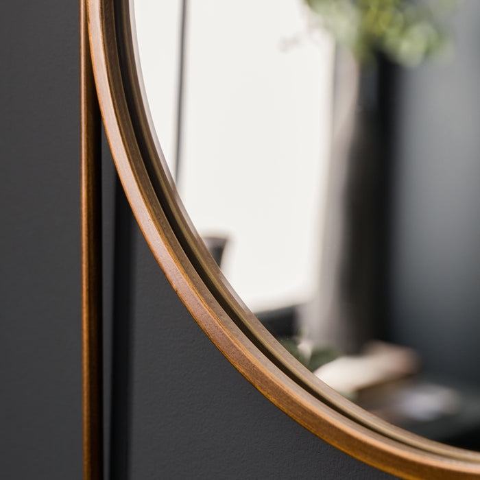 Jasmine Wall Mirror, Metal, Round, Bronze Frame, Shelf 