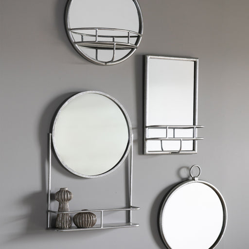 Sienna Metal Wall Mirror, Rectangular Frame, Silver, Shelf 