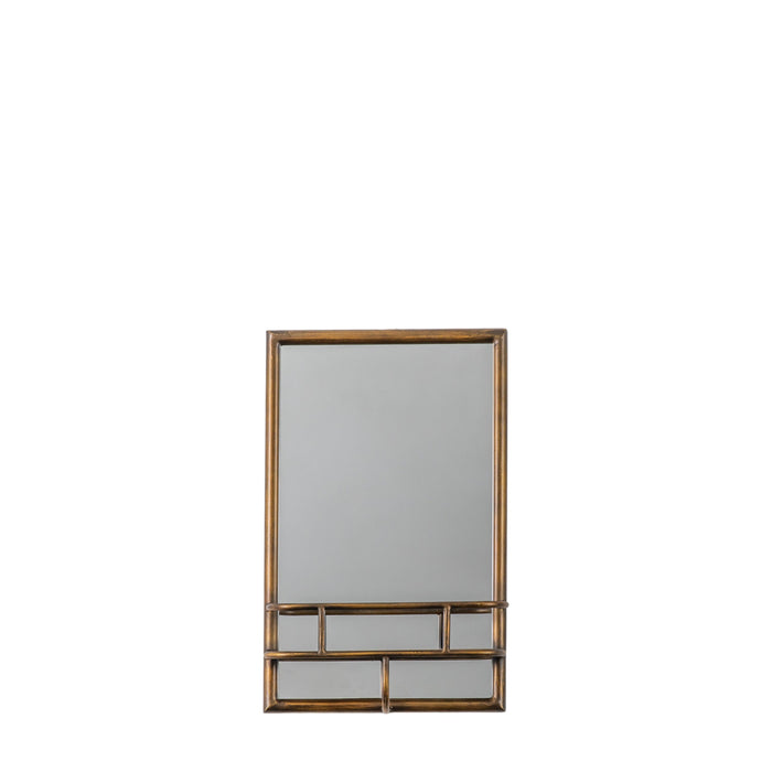 Maya Metal Wall Mirror, Rectangular, Bronze Frame, Shelf  