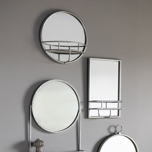Sienna Round Decorative Metal Wall Mirror In Silver