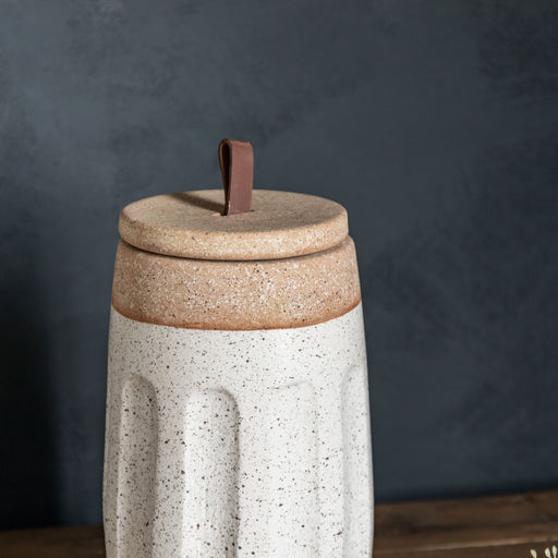 Ava Decorative Leather Jar in Natural / White With Lid