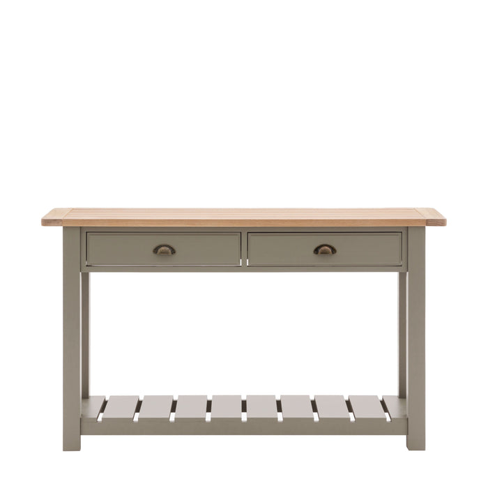 Giorgia Oak Console Table, Lower Shelf, 2 Drawer, Grey