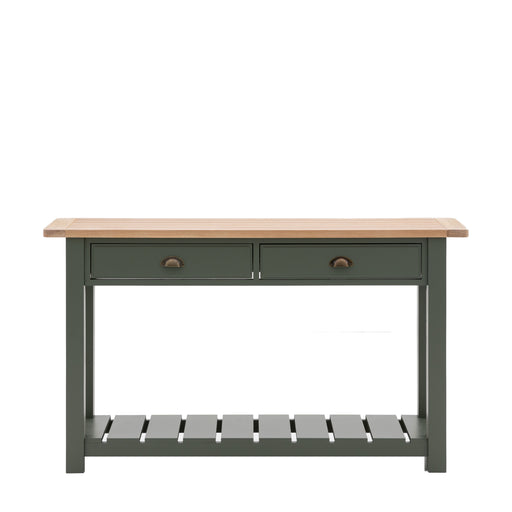 Giorgia Oak Console Table, Moss Green, 2 Drawer, Lower Shelf