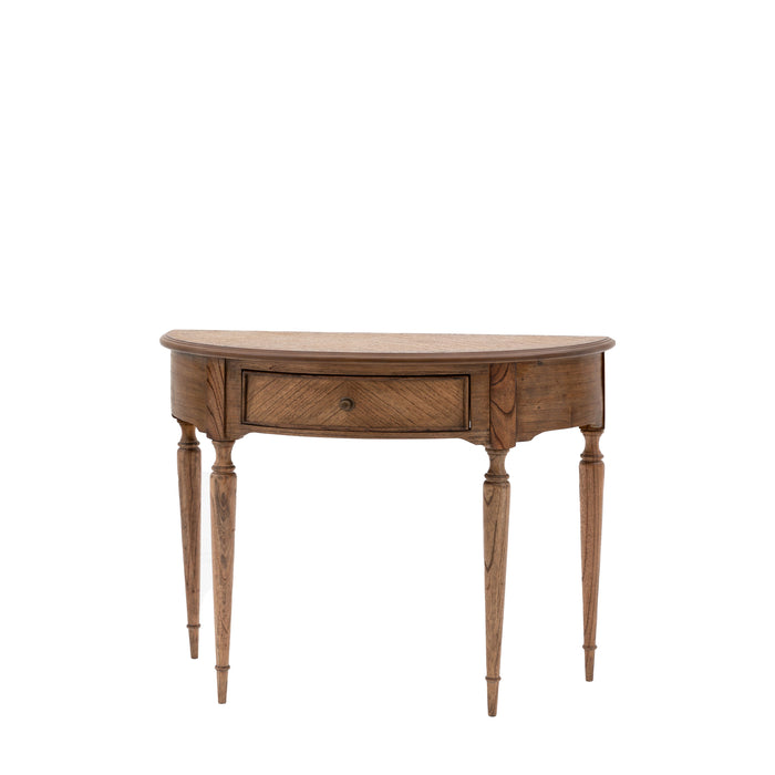 Francesca Wooden Console Table, Demi Lune, Natural Mindy Wood, 1 Drawer