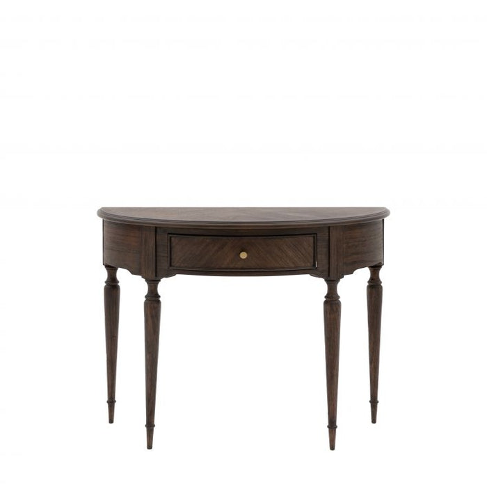 Dorotea Wooden Console Table, Demi Lune, Dark Wood, 1 Drawer