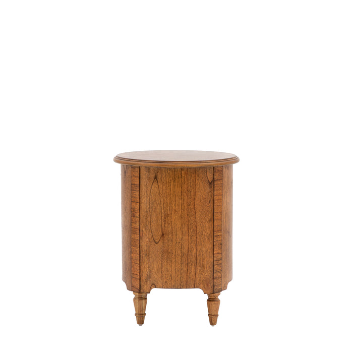 Beatrice Side Table, Peroba Wooden Round, 1 Small Drawer, 1 Small Door