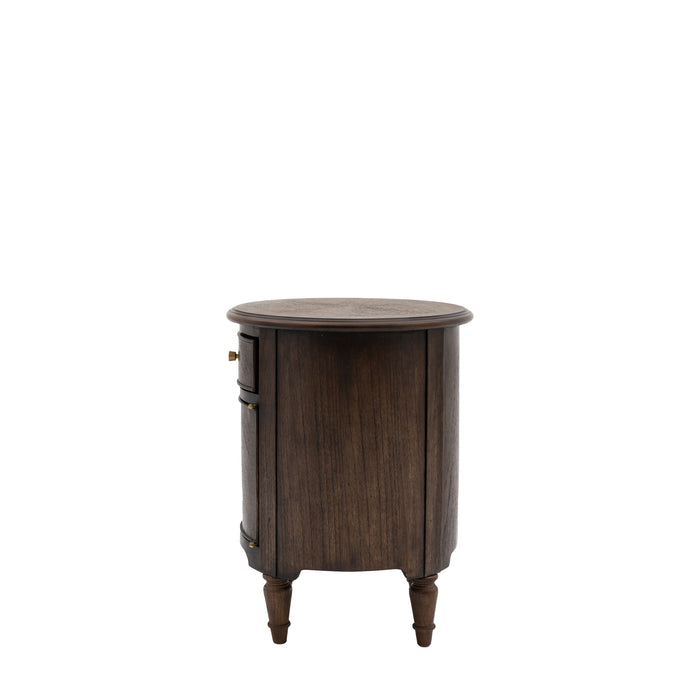 Gaia Drum Side Table, Coffee Table, Round Solid Walnut, 1 Drawer, 1 Door