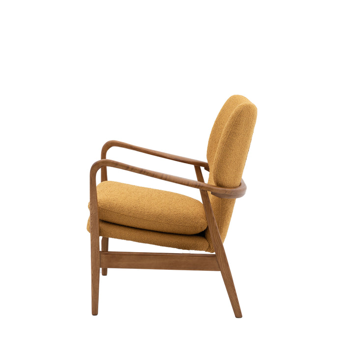 Sophie Wooden Armchair in Ochre Boucle Style Fabric (Due Back In 15/05/24)