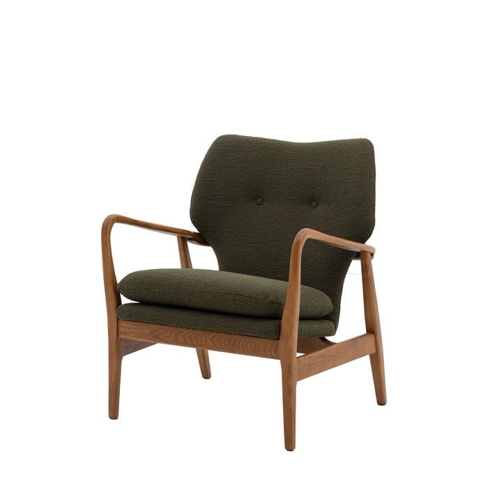 Sophie Wooden Armchair in Green Boucle Style Fabric