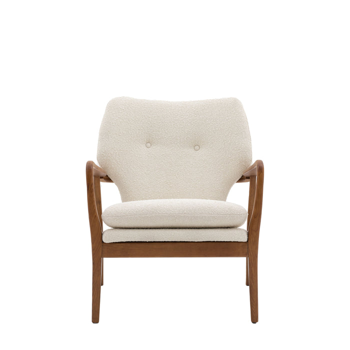 Sophie Wooden Armchair in Cream Boucle Style Fabric