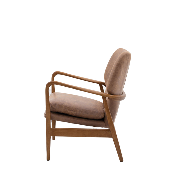 Sophie Wooden Soft Leather Armchair in Brown