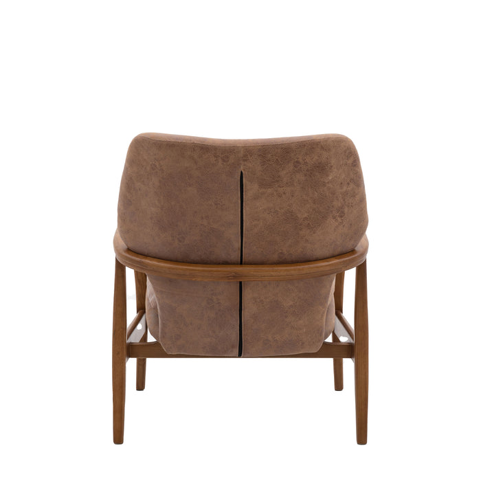 Sophie Wooden Soft Leather Armchair in Brown