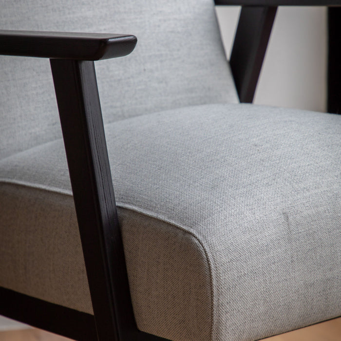Charleston Armchair / Accent Chair, White Linen, Black Wood Frame