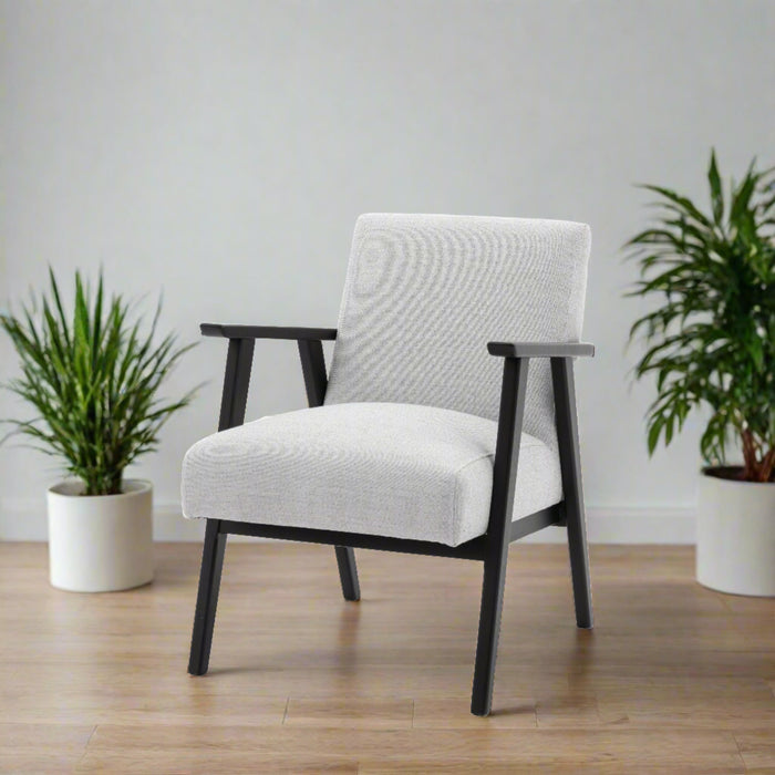 Charleston Armchair / Accent Chair, White Linen, Black Wood Frame