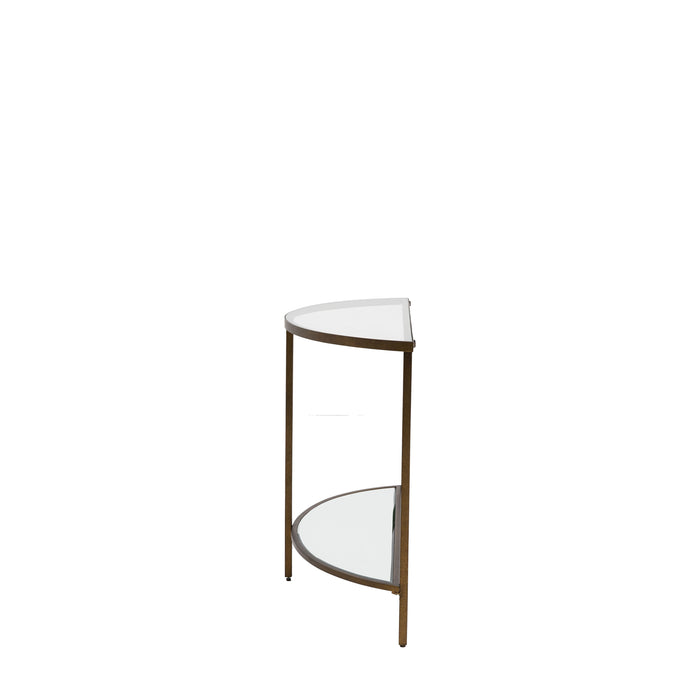 Greta Console Table, Bronze, Metal Frame, Lower Shelf, Glass Top