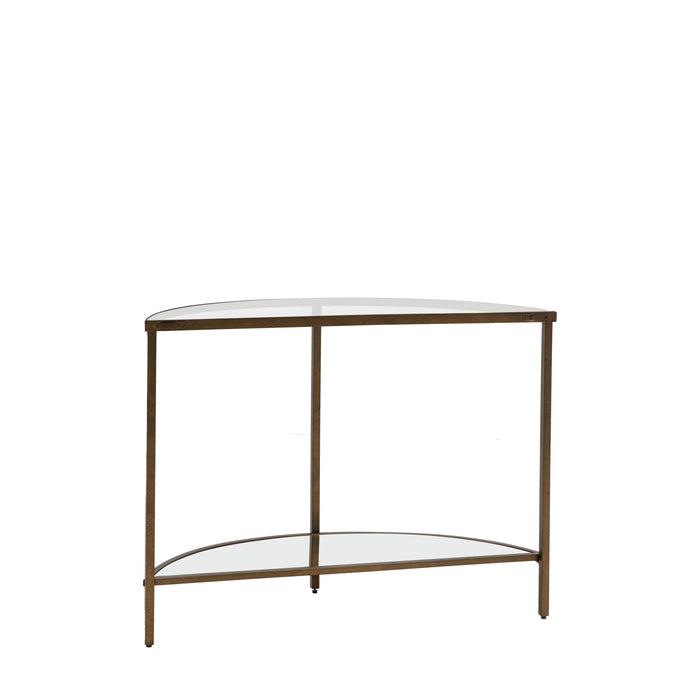 Greta Console Table, Bronze, Metal Frame, Lower Shelf, Glass Top