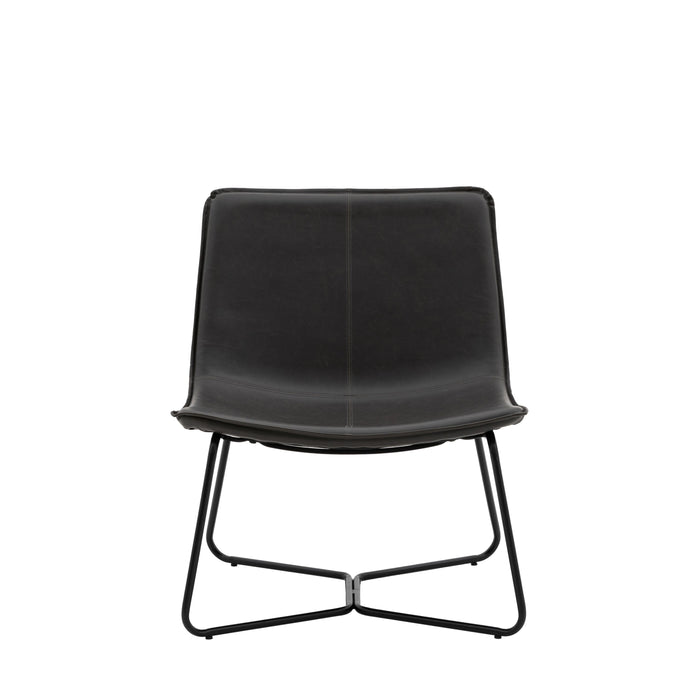 Naples Lounge Accent Chair, Black Leather, Black Metal frame