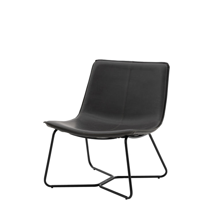 Naples Lounge Accent Chair, Black Leather, Black Metal frame