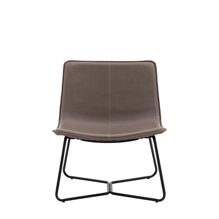 Naples Lounge Accent Chair, Brown Leather, Black Metal Frame