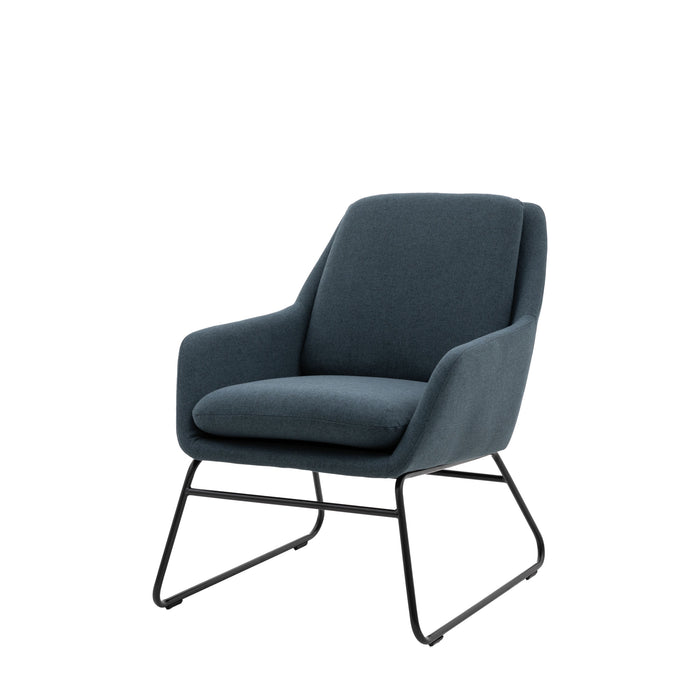 Tate Lounge Chair, Midnight Blue Fabric, Black Metal