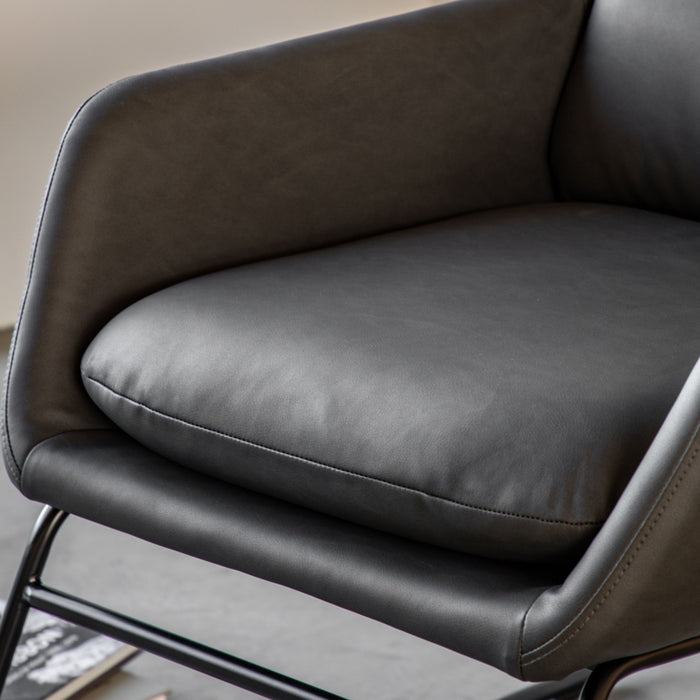 Tate Lounge Chair, Black Leather, Black Metal