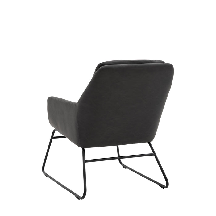 Tate Lounge Chair, Black Leather, Black Metal