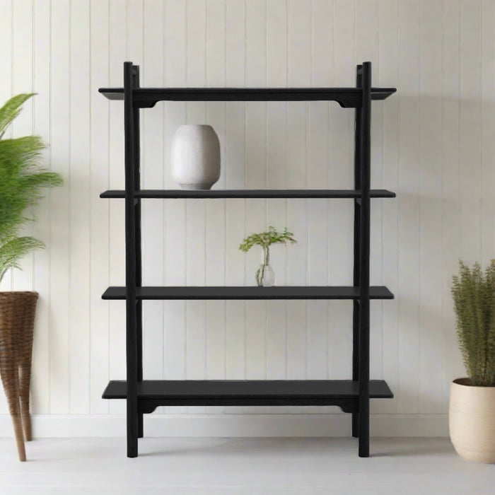 Addington Floor Shelf Unit, Solid Black Oak, 4 Shelves