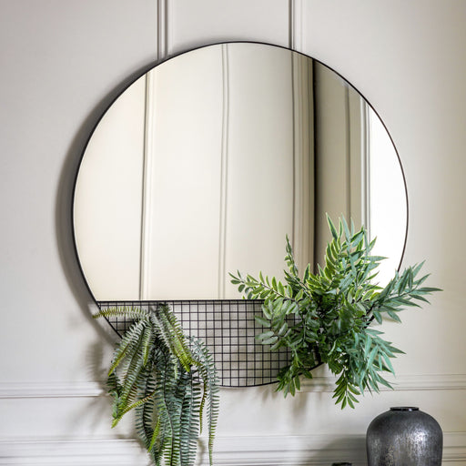 Fiorella Decorative Wall Mirror, Round, Black Metal, Frame  