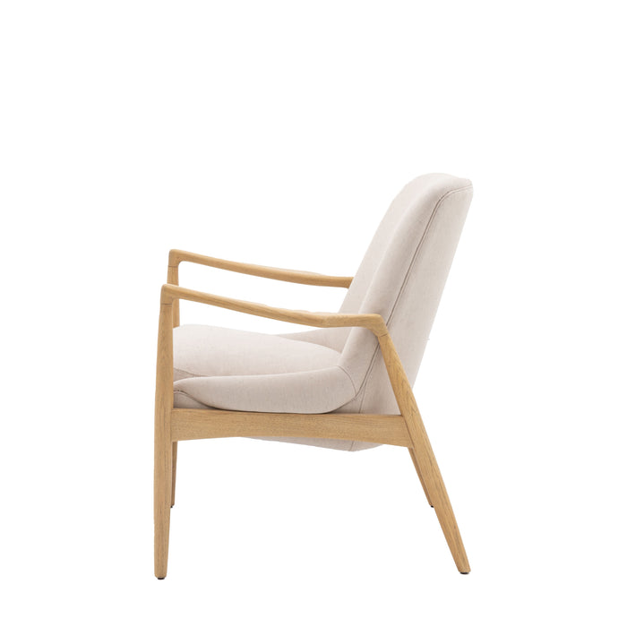 Matilda Armchair/Accent Chair With Superior Natural Linen & Finished Oak Frame