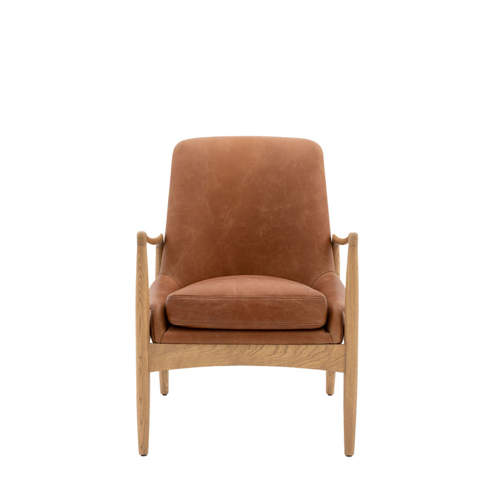 Matilda Armchair / Accent Chair With Luxury Brown Leather & Oak Frame
