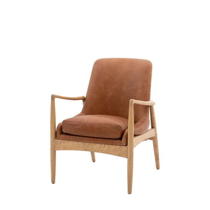 Matilda Armchair / Accent Chair With Luxury Brown Leather & Oak Frame