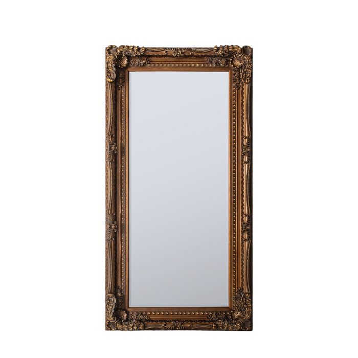 Camilla Wooden Floor Mirror, Large, Rectangular, Gold Finish 