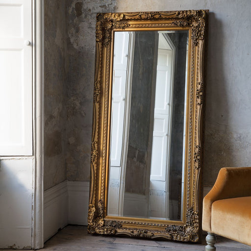 Camilla Wooden Floor Mirror, Large, Rectangular, Gold Finish 