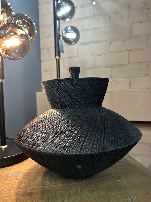 Black Jar, Textured, Lidded,  27 X 30 cm